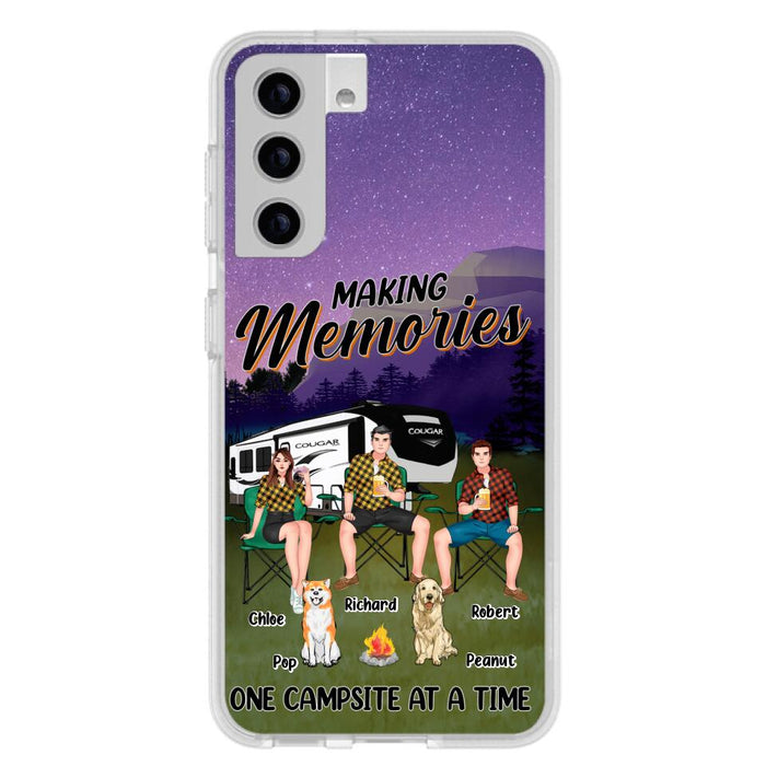 Custom Personalized Camping Phone Case - Gift Idea For Camping Lover/ Friends/ Couple - Upto 3 People And 2 Dogs - Making Memories One Campsite At A Time - Case For iPhone And Samsung