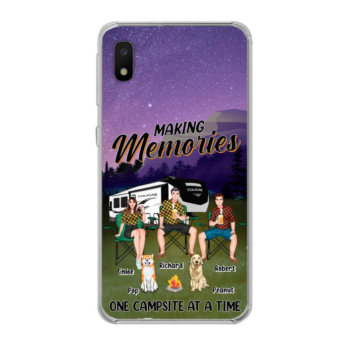 Custom Personalized Camping Phone Case - Gift Idea For Camping Lover/ Friends/ Couple - Upto 3 People And 2 Dogs - Making Memories One Campsite At A Time - Case For iPhone And Samsung