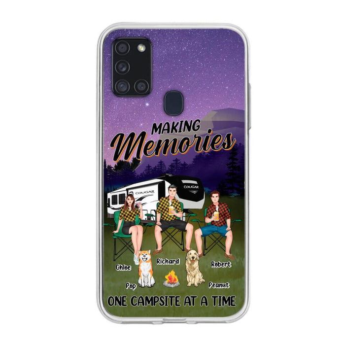 Custom Personalized Camping Phone Case - Gift Idea For Camping Lover/ Friends/ Couple - Upto 3 People And 2 Dogs - Making Memories One Campsite At A Time - Case For iPhone And Samsung