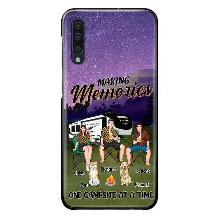 Custom Personalized Camping Phone Case - Gift Idea For Camping Lover/ Friends/ Couple - Upto 3 People And 2 Dogs - Making Memories One Campsite At A Time - Case For iPhone And Samsung