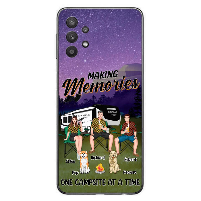 Custom Personalized Camping Phone Case - Gift Idea For Camping Lover/ Friends/ Couple - Upto 3 People And 2 Dogs - Making Memories One Campsite At A Time - Case For iPhone And Samsung