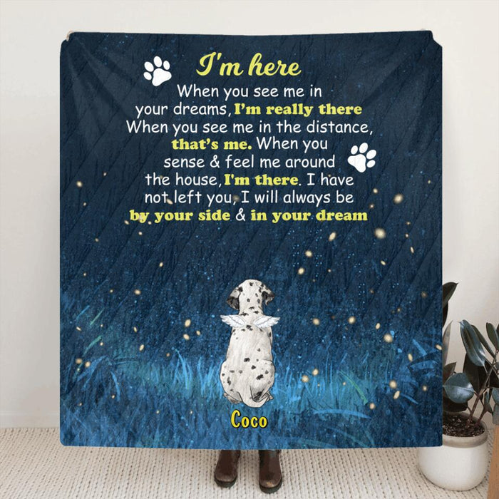 Custom Personalized Memorial Dog Quilt/Fleece Blanket - Gift Idea For Dog Lover - I'm Here