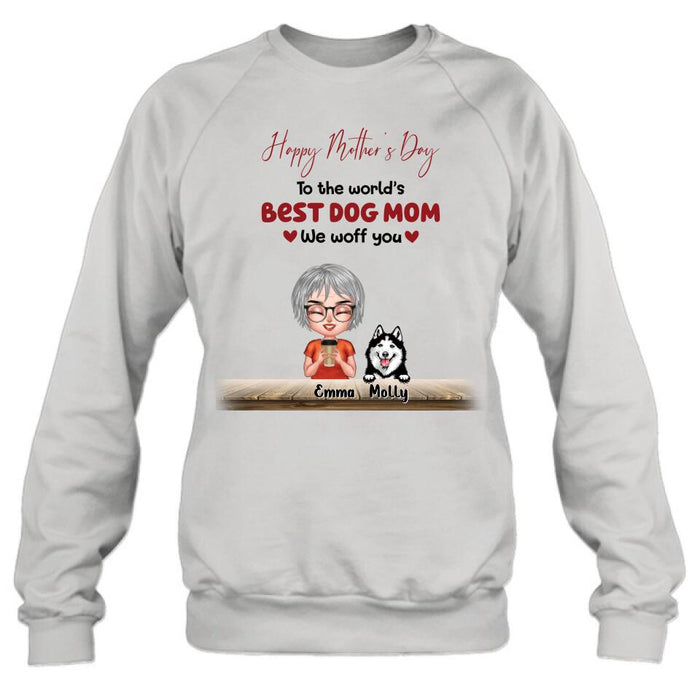 Custom Personalized Dog Mom/ Dog Dad Shirt/ Pullover Hoodie - Man/ Woman With Upto 6 Dogs - Mother's Day/ Father's Day Gift Idea For Dog Lover