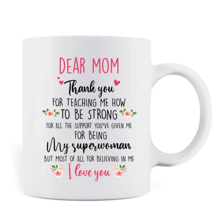 Custom Personalized Dear Mom Mug - Gift Idea For Mother's Day - Thank You For Teaching Me How To Be Strong