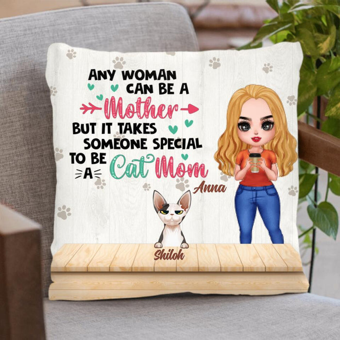 Custom Personalized Cat Mom Chibi Pillow - Upto 6 Cats - Gift Idea For Cat Lovers/Mother's Day - Any Woman Can Be A Mother But It Takes Someone Special To Be A Cat Mom