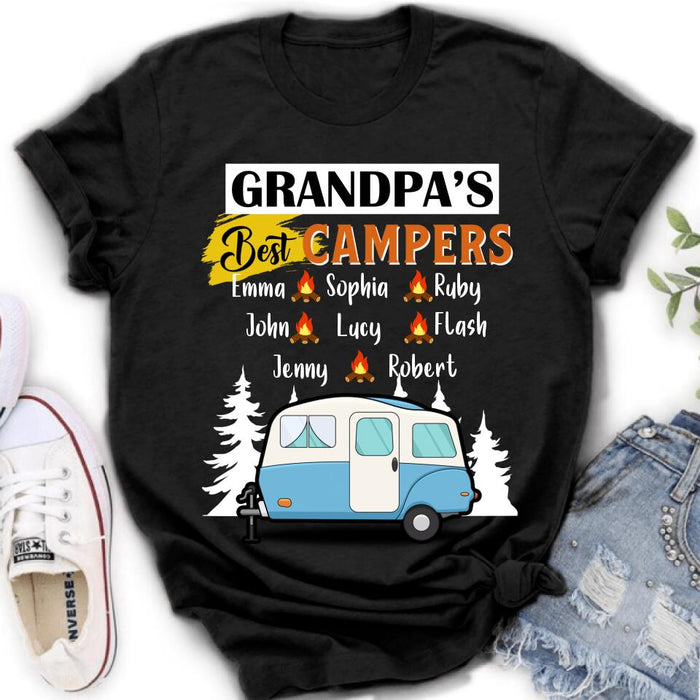 Custom Personalized Grandpa's Best Campers Shirt/ Pullover Hoodie - Upto 8 Kids - Gift Idea For Grandpa/ Camping Lover