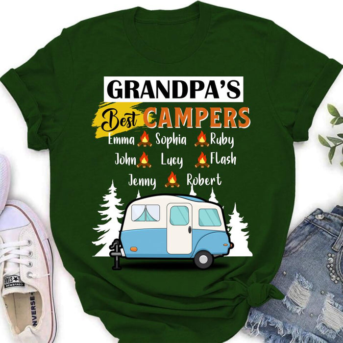 Custom Personalized Grandpa's Best Campers Shirt/ Pullover Hoodie - Upto 8 Kids - Gift Idea For Grandpa/ Camping Lover