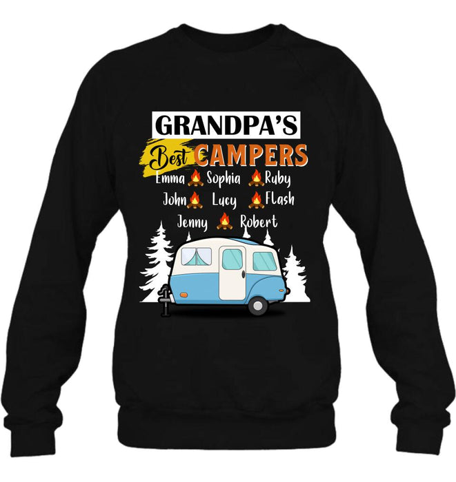 Custom Personalized Grandpa's Best Campers Shirt/ Pullover Hoodie - Upto 8 Kids - Gift Idea For Grandpa/ Camping Lover