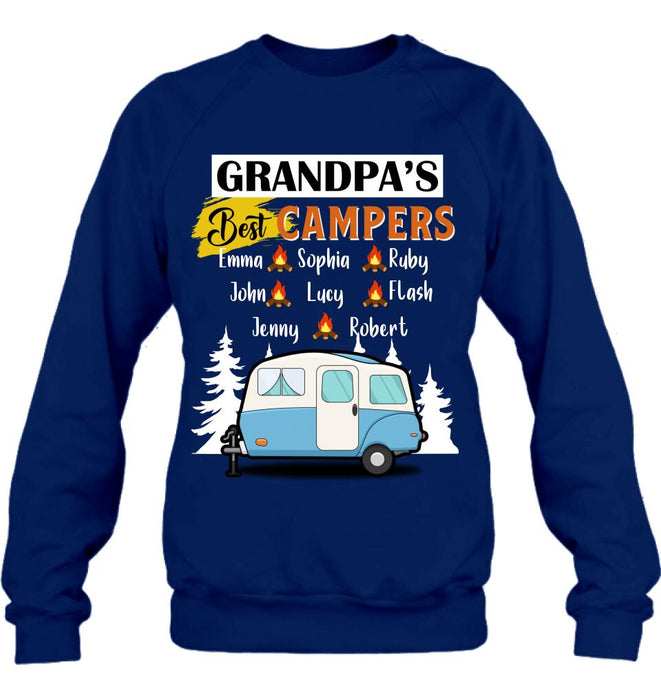 Custom Personalized Grandpa's Best Campers Shirt/ Pullover Hoodie - Upto 8 Kids - Gift Idea For Grandpa/ Camping Lover