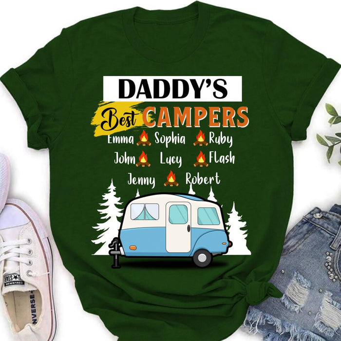 Custom Personalized Daddy's Best Campers Shirt/ Pullover Hoodie - Upto 8 Kids - Gift Idea For Father's Day/ Camping Lover