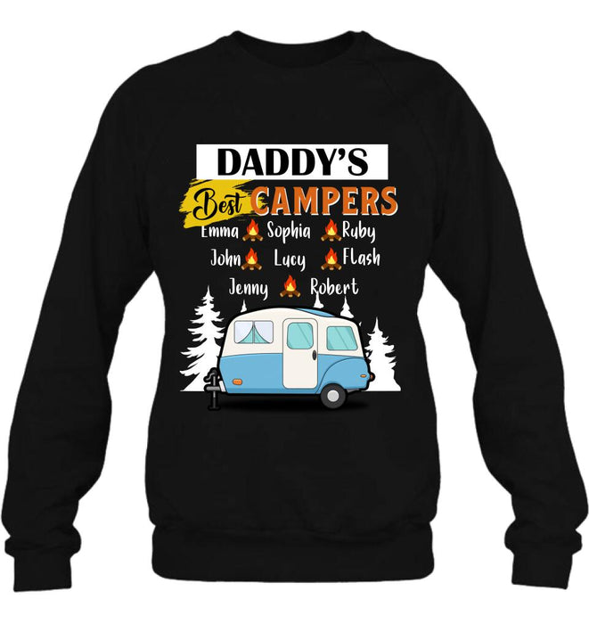 Custom Personalized Daddy's Best Campers Shirt/ Pullover Hoodie - Upto 8 Kids - Gift Idea For Father's Day/ Camping Lover