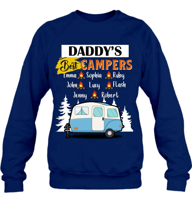 Custom Personalized Daddy's Best Campers Shirt/ Pullover Hoodie - Upto 8 Kids - Gift Idea For Father's Day/ Camping Lover