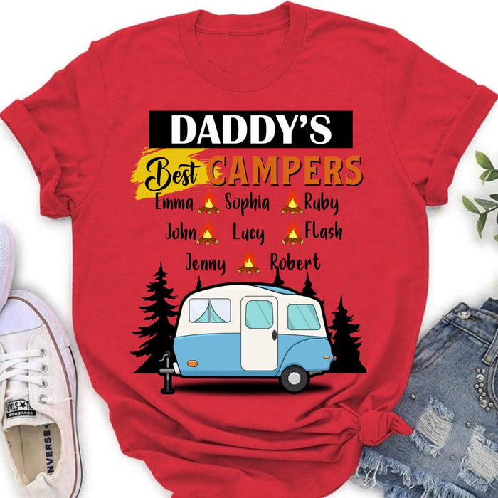 Personalized Daddy's Best Campers Shirt/ Pullover Hoodie - Upto 8 Kids - Gift Idea For Father's Day/ Camping Lover