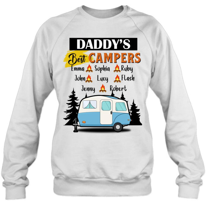 Personalized Daddy's Best Campers Shirt/ Pullover Hoodie - Upto 8 Kids - Gift Idea For Father's Day/ Camping Lover