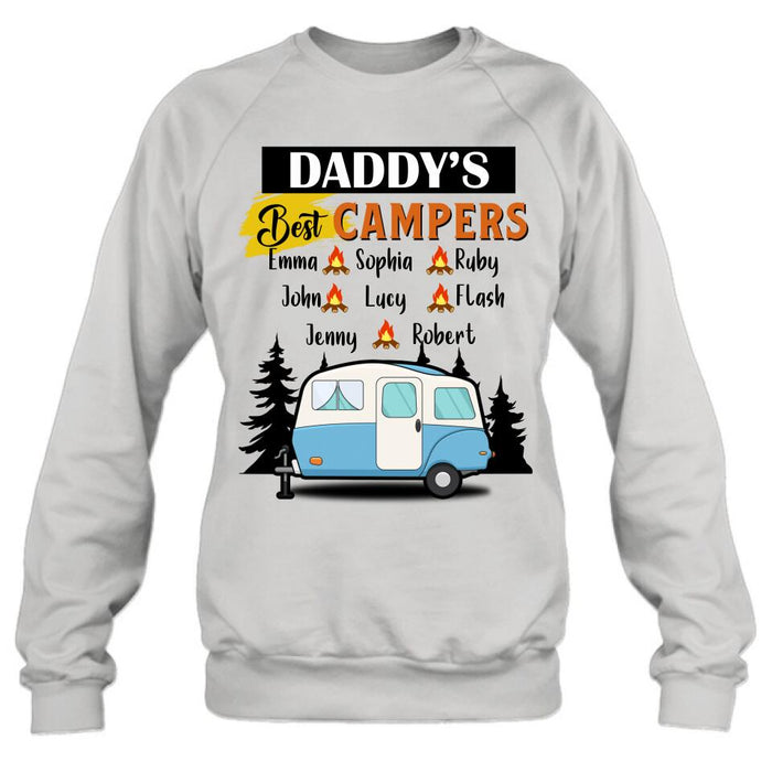 Personalized Daddy's Best Campers Shirt/ Pullover Hoodie - Upto 8 Kids - Gift Idea For Father's Day/ Camping Lover