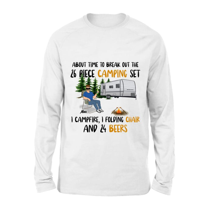 Custom Personalized Retired 2023 Camping Shirt/ Pullover Hoodie - Retired Gift Idea For Camping Lover - About Time To Break Out The 26 Piece Camping Set 1 Campfire 1 Folding Chair And 24 Beers