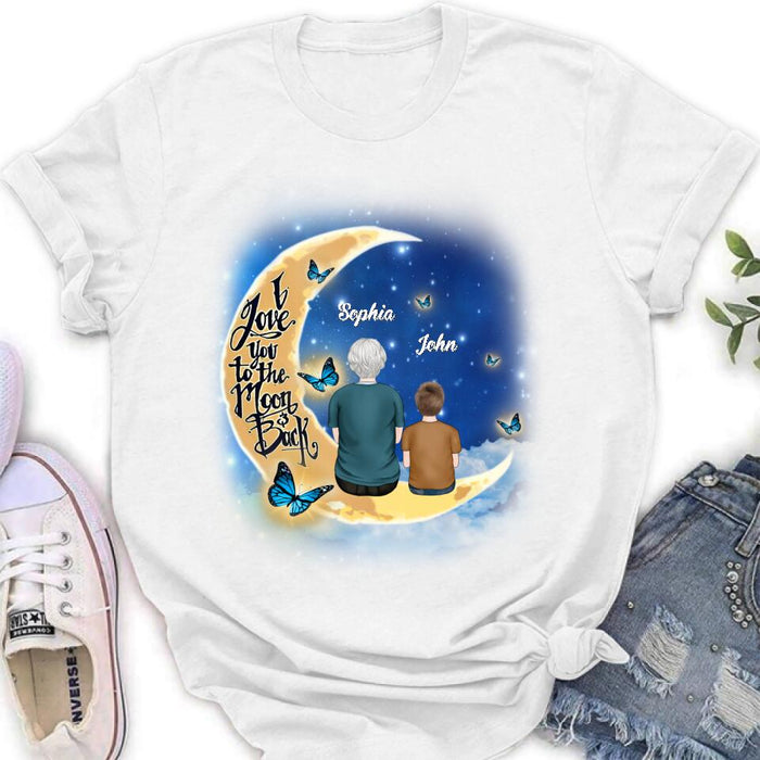 Personalized Grandma Shirt/Pullover Hoodie - Grandma With Up to 4 Kids - I Love You To The Moon & Back