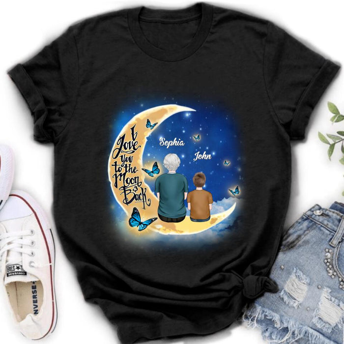 Personalized Grandma Shirt/Pullover Hoodie - Grandma With Up to 4 Kids - I Love You To The Moon & Back