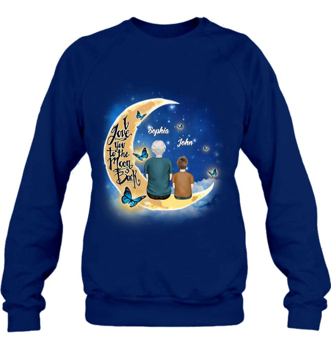 Personalized Grandma Shirt/Pullover Hoodie - Grandma With Up to 4 Kids - I Love You To The Moon & Back