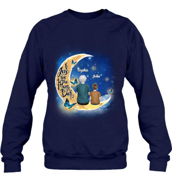 Personalized Grandma Shirt/Pullover Hoodie - Grandma With Up to 4 Kids - I Love You To The Moon & Back