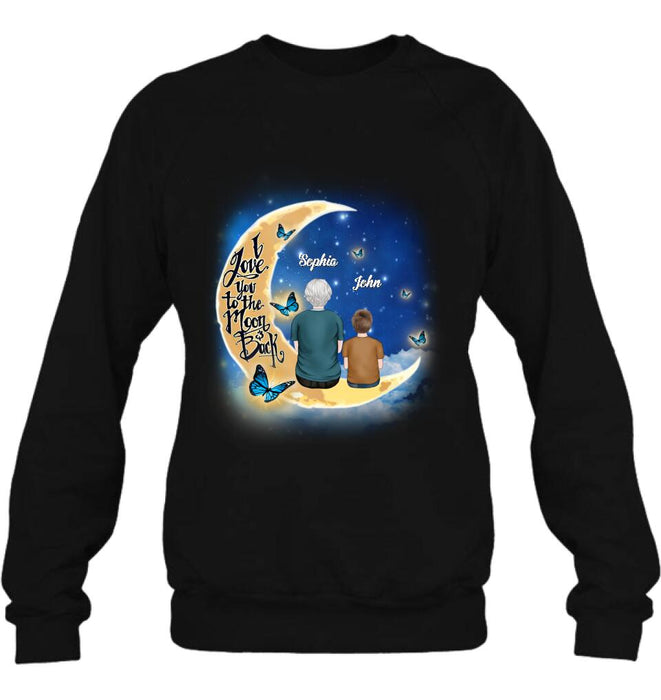 Personalized Grandma Shirt/Pullover Hoodie - Grandma With Up to 4 Kids - I Love You To The Moon & Back