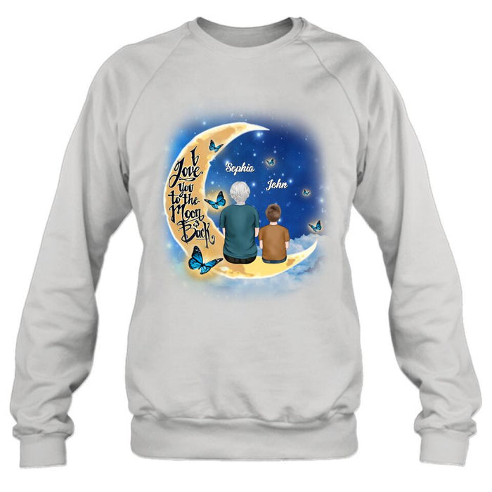 Personalized Grandma Shirt/Pullover Hoodie - Grandma With Up to 4 Kids - I Love You To The Moon & Back