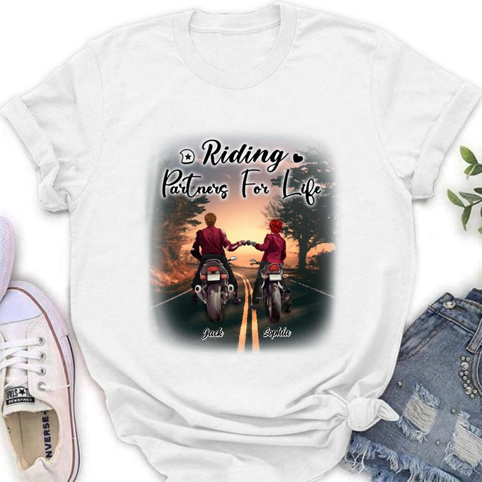 Custom Personalized Motorcycle Couple Shirt - Gift Idea For Couple - Riding Partners For Life