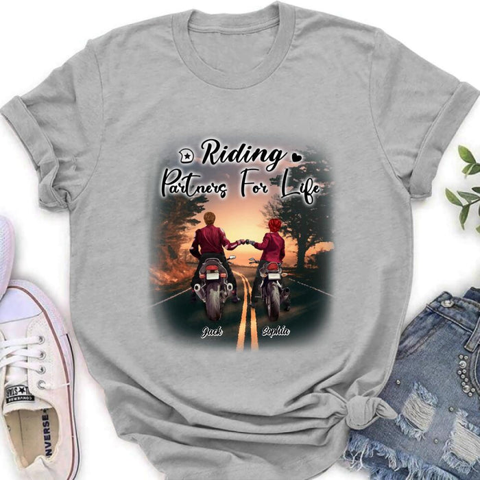 Custom Personalized Motorcycle Couple Shirt - Gift Idea For Couple - Riding Partners For Life