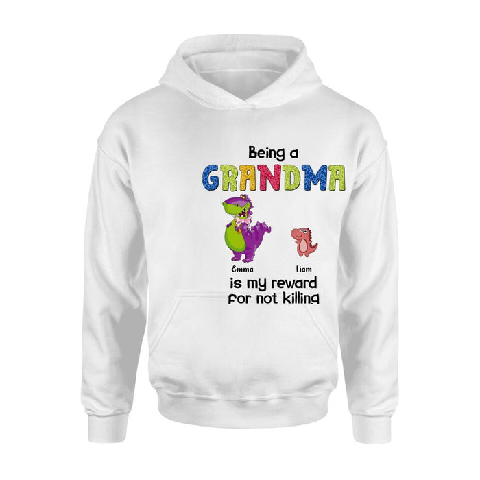 Custom Personalized Grandma Dinosaur Shirt/Hoodie - Upto 6 Grandkids - Gift Idea For Grandma/ Mother's Day - I Never Dreamed I'd Be This Crazy Grandma With The Cutest Grandkids Ever