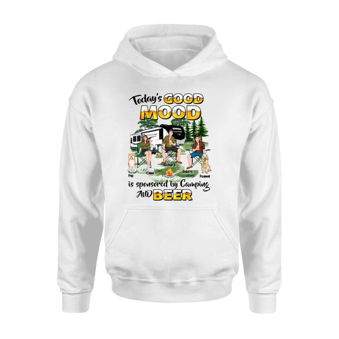 Custom Personalized Camping Shirt/ Pullover Hoodie - Gift Idea For Camping Lover/ Friends/ Couple - Upto 3 People And 2 Dogs - Today's Good Mood Is Sponsored By Camping And Beer