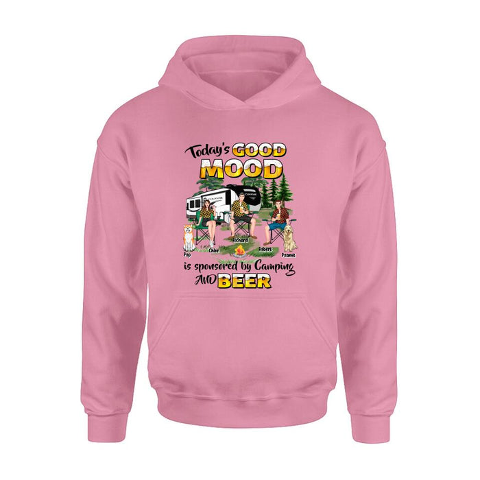 Custom Personalized Camping Shirt/ Pullover Hoodie - Gift Idea For Camping Lover/ Friends/ Couple - Upto 3 People And 2 Dogs - Today's Good Mood Is Sponsored By Camping And Beer