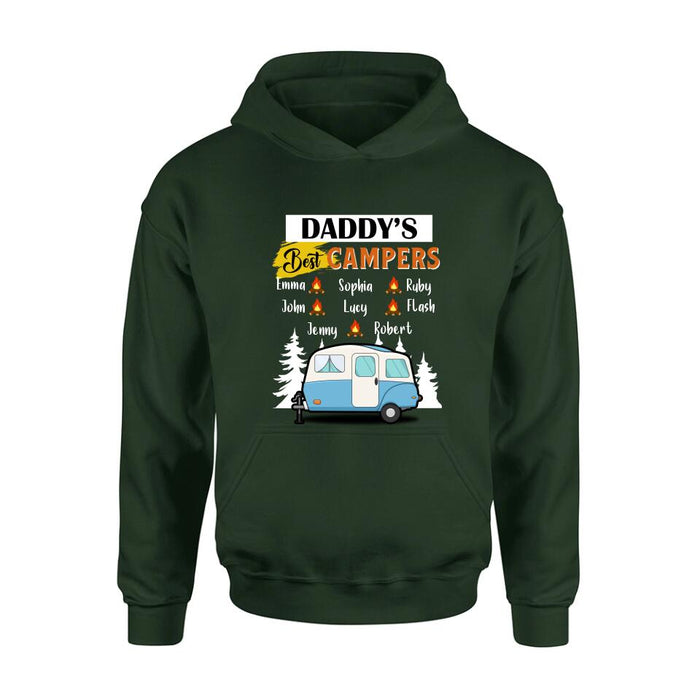 Custom Personalized Daddy's Best Campers Shirt/ Pullover Hoodie - Upto 8 Kids - Gift Idea For Father's Day/ Camping Lover