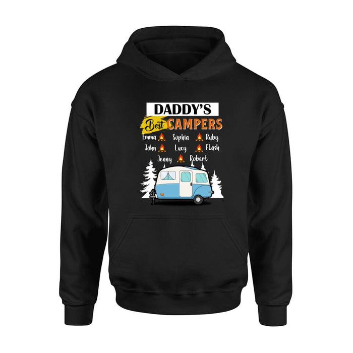 Custom Personalized Daddy's Best Campers Shirt/ Pullover Hoodie - Upto 8 Kids - Gift Idea For Father's Day/ Camping Lover