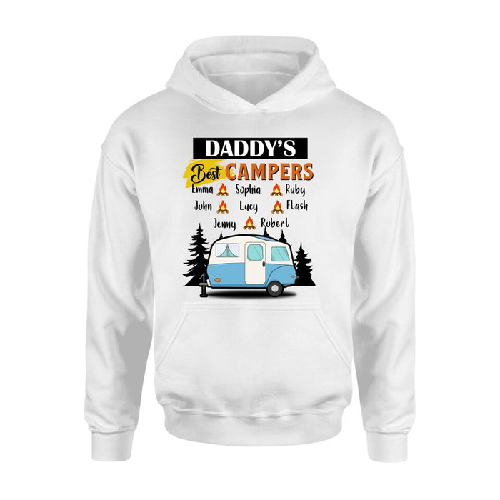 Personalized Daddy's Best Campers Shirt/ Pullover Hoodie - Upto 8 Kids - Gift Idea For Father's Day/ Camping Lover