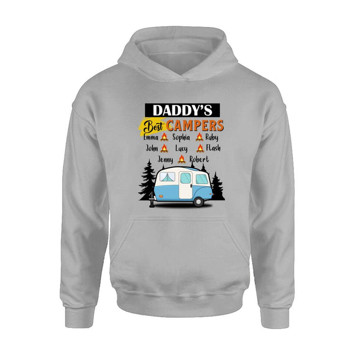 Personalized Daddy's Best Campers Shirt/ Pullover Hoodie - Upto 8 Kids - Gift Idea For Father's Day/ Camping Lover