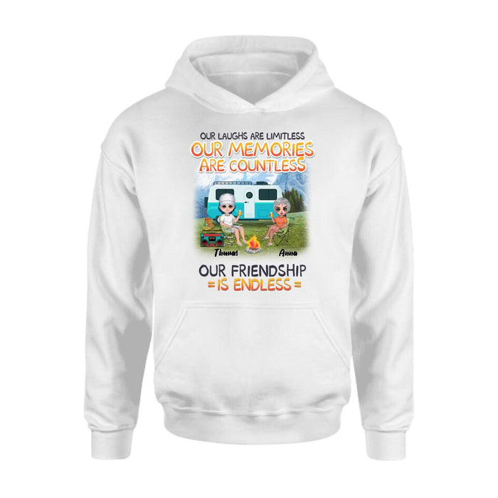 Custom Personalized Mountain Camping Friends Shirt/ Pullover Hoodie - Upto 8 People - Best Gift For Camping Lovers - We're More Than Just Camping Friends