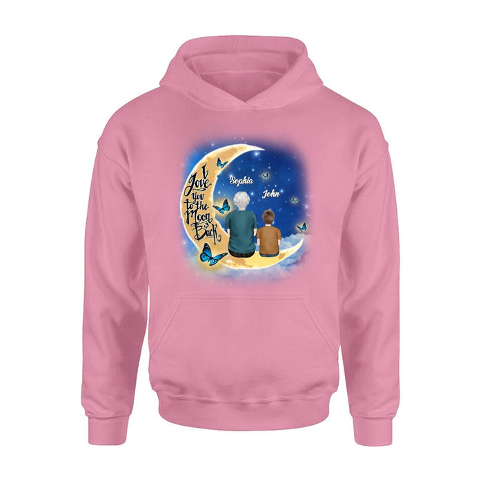 Personalized Grandma Shirt/Pullover Hoodie - Grandma With Up to 4 Kids - I Love You To The Moon & Back
