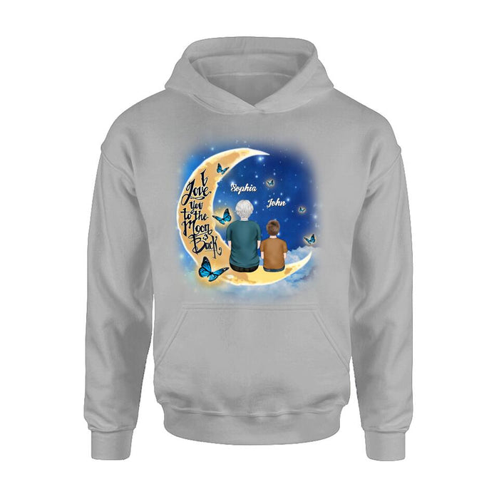 Personalized Grandma Shirt/Pullover Hoodie - Grandma With Up to 4 Kids - I Love You To The Moon & Back