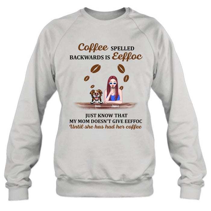 Custom Personalized Coffee Spelled Pet Mom T-shirt/ Pullover Hoodie - Girl With Upto 5 Cats/ Dogs - Best Gift For Coffee Lover