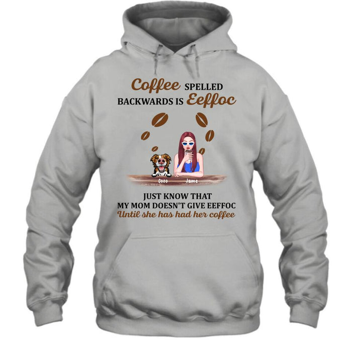 Custom Personalized Coffee Spelled Pet Mom T-shirt/ Pullover Hoodie - Girl With Upto 5 Cats/ Dogs - Best Gift For Coffee Lover