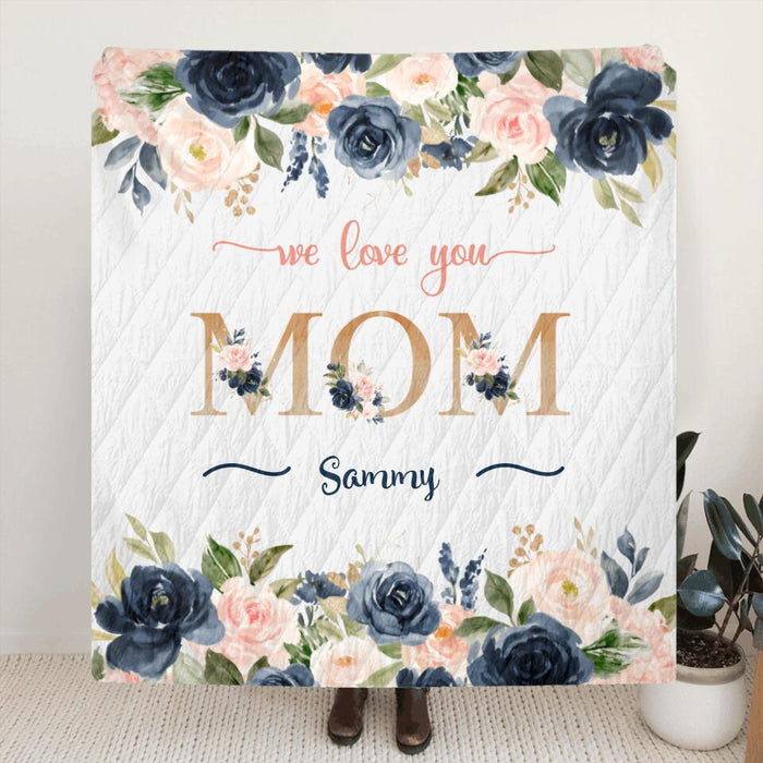 Custom Personalized Floral Mom Quilt/Fleece Blanket - Upto 5 Kids - Gift Idea For Mother's Day - We Love You