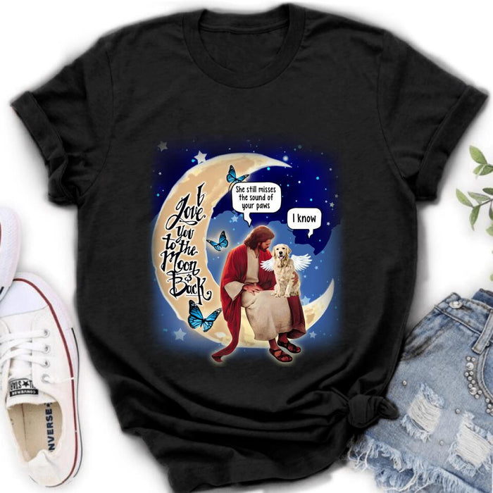 Custom Personalized Dog And Jesus Sitting On The Moon Shirt/ Pullover Hoodie - Memorial Gift Idea For Dog Lover