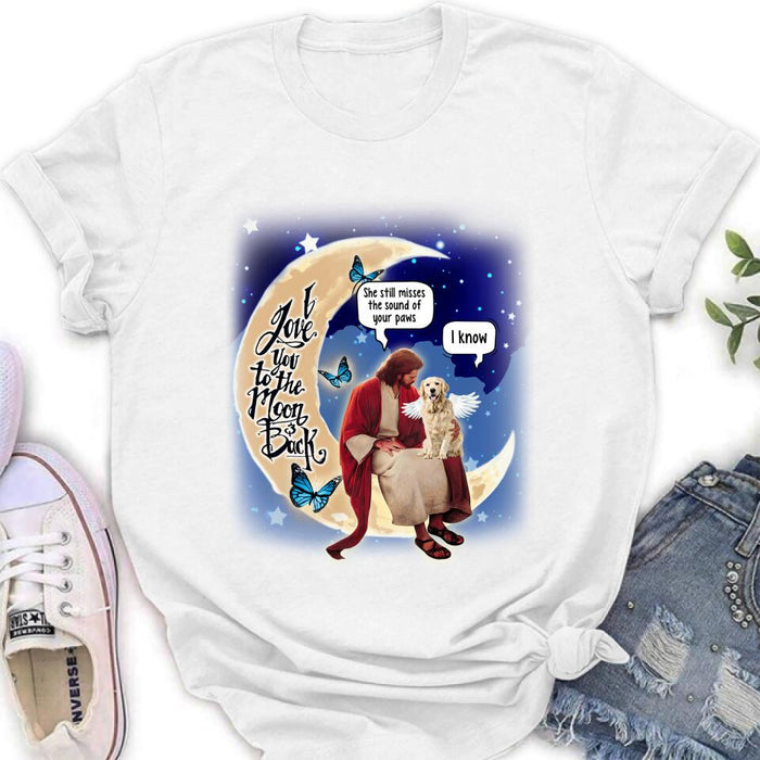 Custom Personalized Dog And Jesus Sitting On The Moon Shirt/ Pullover Hoodie - Memorial Gift Idea For Dog Lover