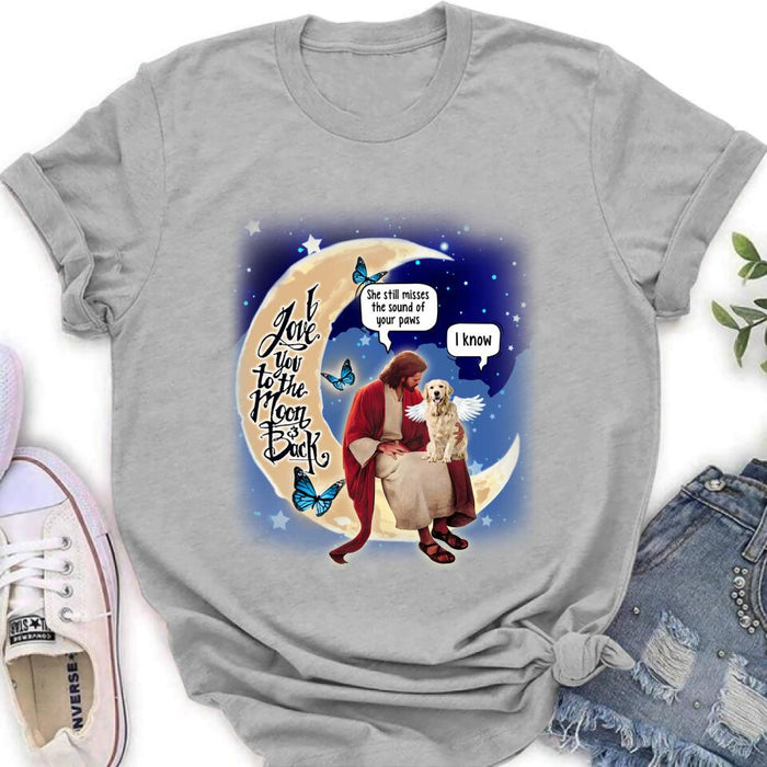 Custom Personalized Dog And Jesus Sitting On The Moon Shirt/ Pullover Hoodie - Memorial Gift Idea For Dog Lover