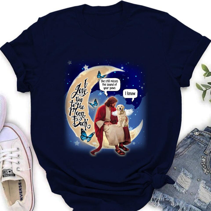 Custom Personalized Dog And Jesus Sitting On The Moon Shirt/ Pullover Hoodie - Memorial Gift Idea For Dog Lover