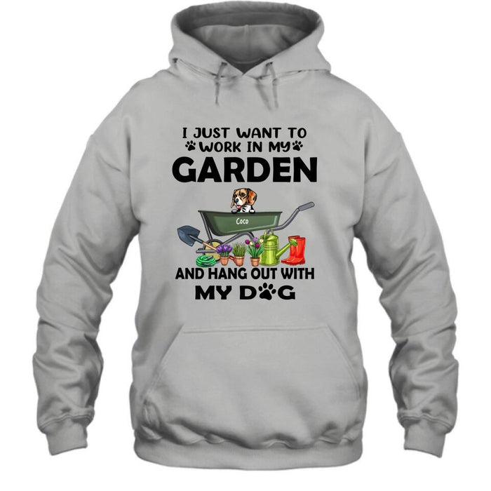 Custom Personalized Dog Garden T-shirt - I Just Want To Work In My Garden And Hang Out With My Dogs - Gift For Dog Lover - GDGJT0