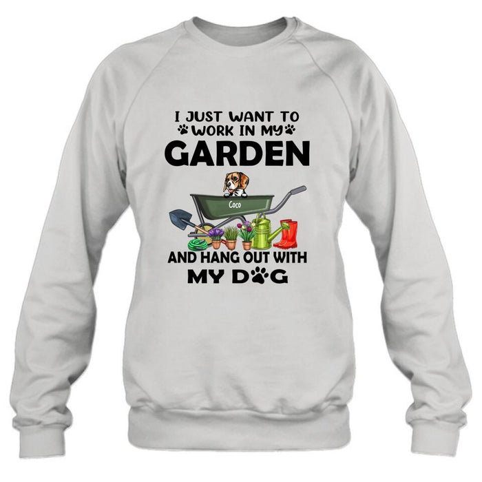 Custom Personalized Dog Garden T-shirt - I Just Want To Work In My Garden And Hang Out With My Dogs - Gift For Dog Lover - GDGJT0