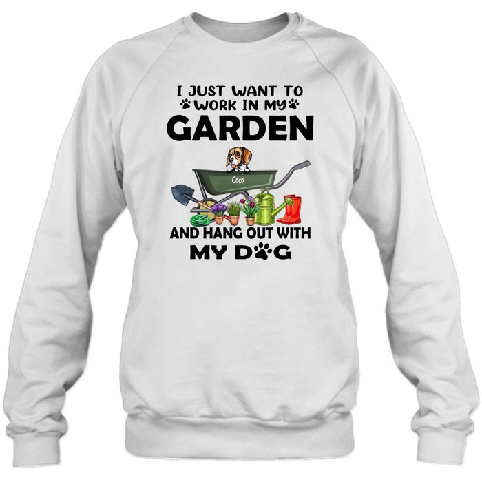 Custom Personalized Dog Garden T-shirt - I Just Want To Work In My Garden And Hang Out With My Dogs - Gift For Dog Lover - GDGJT0