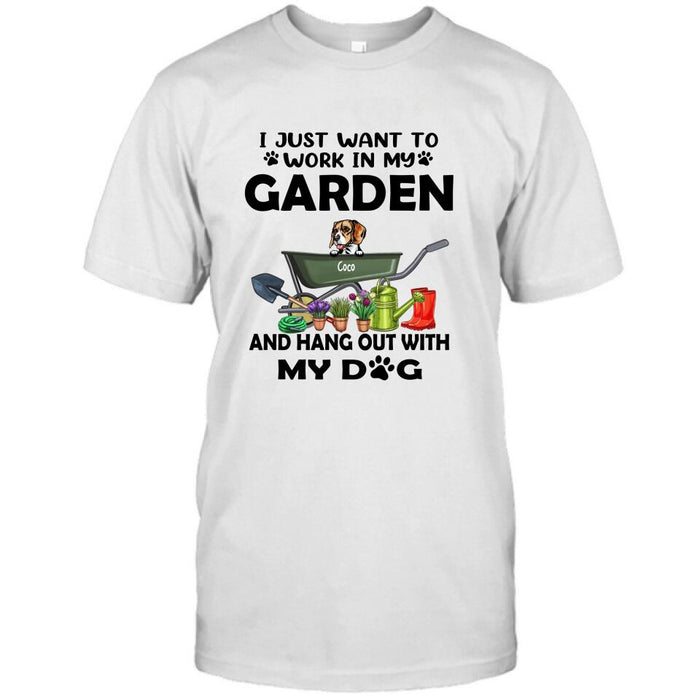 Custom Personalized Dog Garden T-shirt - I Just Want To Work In My Garden And Hang Out With My Dogs - Gift For Dog Lover - GDGJT0