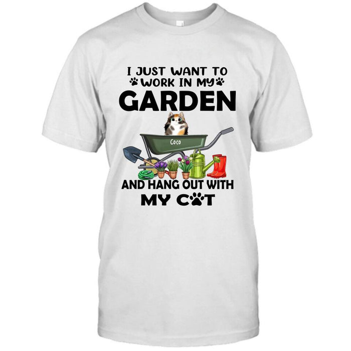 Custom Personalized Cat Garden T-shirt - I Just Want To Work In My Garden And Hang Out With My Cats - Gift For Cat Lover - GDGJT0